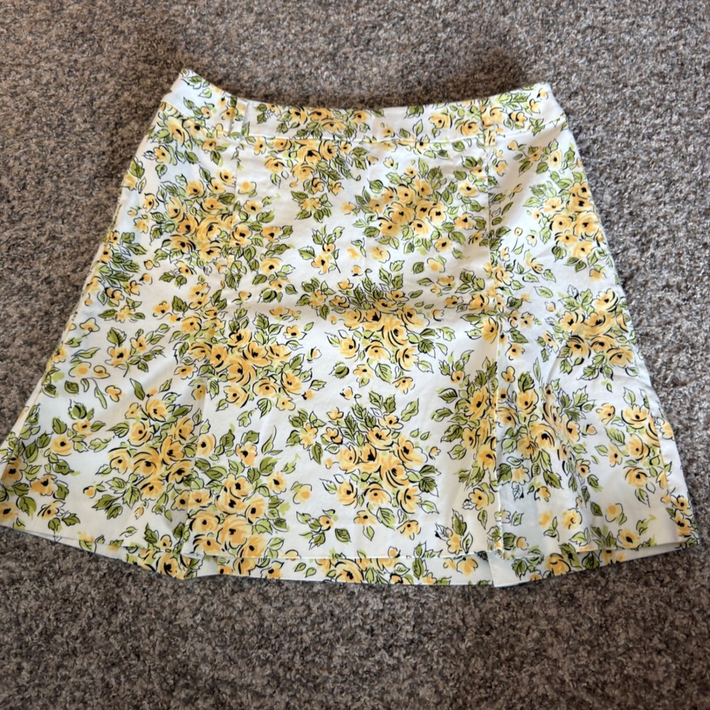 Ann Taylor Loft Floral Mini Skirt Yellow Green White A-Line Size 10